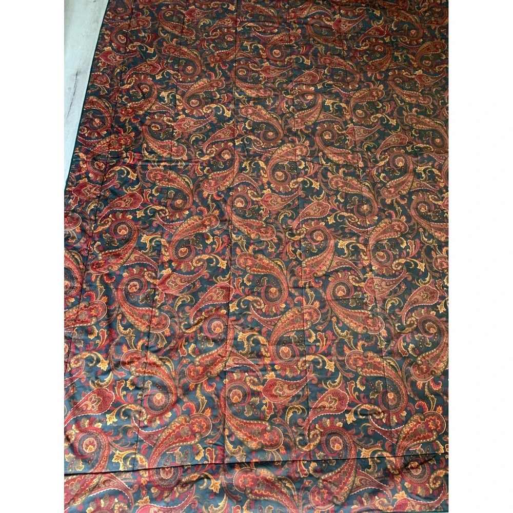 Croscill Vintage Paisley Comforter Green Burgundy Red Reversible Made in USA